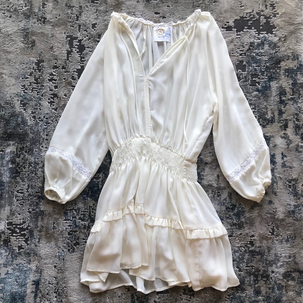 Planet Blue White Boho Long Sleeve Dress Size M